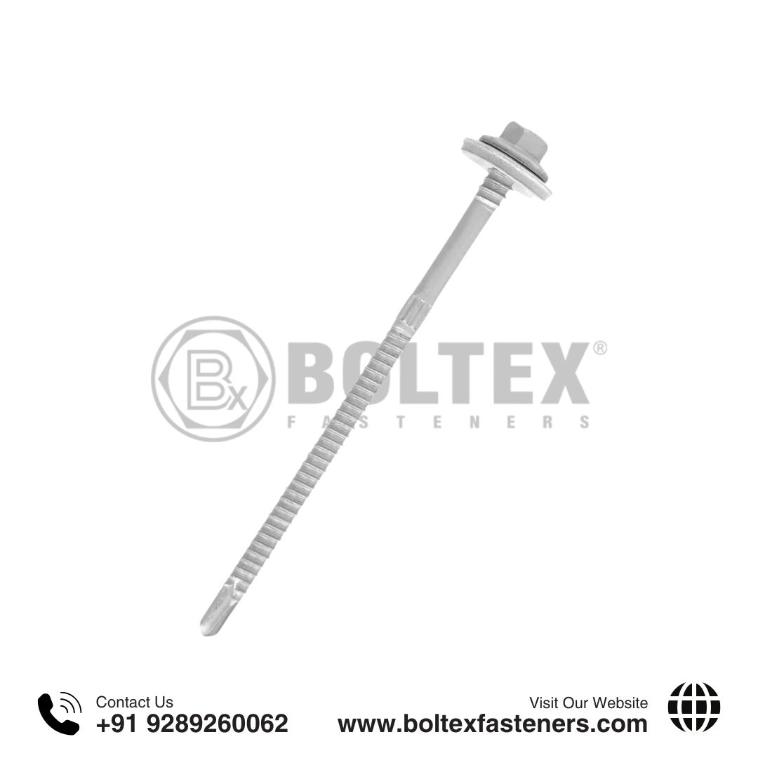 Boltex® Fasteners Sandwich Panel Fasteners featuring a self drilling screw with a hexagonal head and sealing washer for PUF panels, roofing, and steel structures.
